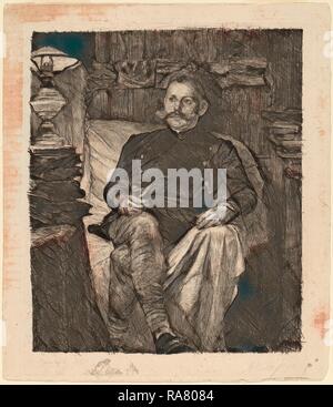 Albert Welti, Franz Rose in His Study, Swiss, 1862 - 1912, 1893, etching in black on wove paper. Reimagined Stock Photo