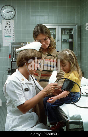 Nurse is checking the blood pressure of a child patient in a hospital ...
