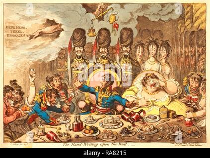 The hand-writing upon the wall, Gillray, James, 1756 1815, artist, London, 1803, Napoleon, Josephine, French soldiers reimagined Stock Photo