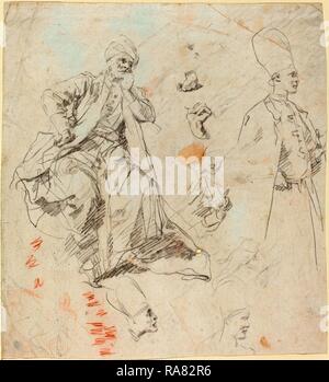 Giovanni Battista Piazzetta (1683 - 1754), Caliph Aladin and His Counselors, late 1730s, black chalk (with extraneous reimagined Stock Photo