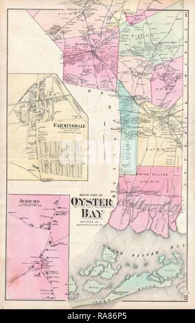 1873, Beers Map of Oyster Bay, Queens, New York City. Reimagined by Gibon. Classic art with a modern twist reimagined Stock Photo