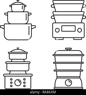 Cooking steamer icon set. Outline set of cooking steamer vector icons for web design isolated on white background Stock Vector