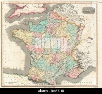 1814, Thomson Map of France, John Thomson, 1777 - 1840, was a Scottish cartographer from Edinburgh, UK. Reimagined Stock Photo