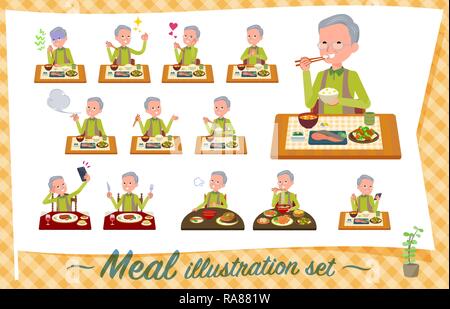 A set of old man about meals.Japanese and Chinese cuisine, Western style dishes and so on.It's vector art so it's easy to edit. Stock Vector