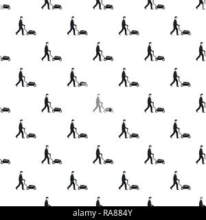 Man with lawn mower pattern seamless vector repeat geometric for any web design Stock Vector