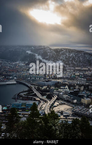 Aerial image of Bergen road infrastructure Norway. Stock Photo