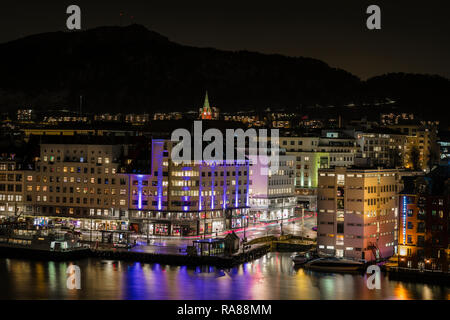 Bergen city centre by night,Norway. Stock Photo