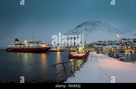 MS Polarlys moored at Honningsvag, Norway. Stock Photo