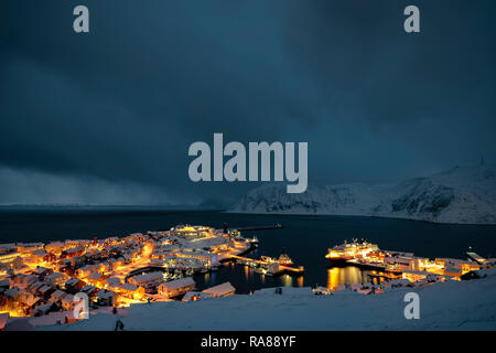 Honningsvag during polar night Stock Photo