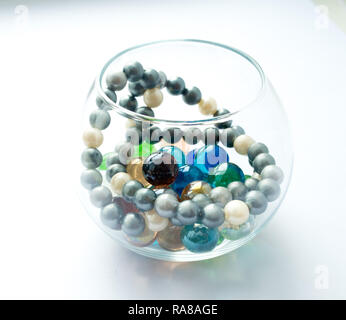 Beautiful glass beads closeup on white background Stock Photo