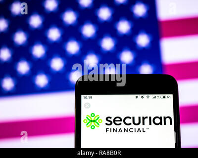 KIEV, UKRAINE - Jan 2, 2019: Securian Financial, Financial services company logo seen displayed on smart phone Stock Photo