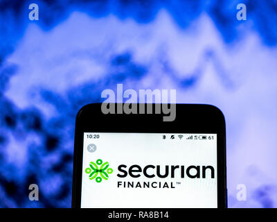 KIEV, UKRAINE - Jan 2, 2019: Securian Financial, Financial services company logo seen displayed on smart phone Stock Photo