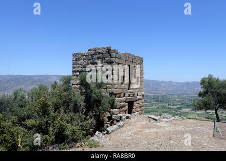 Two-storey Hellenistic watch tower, ancient city of Alinda, Caria, Anatolia, Turkey. Stock Photo