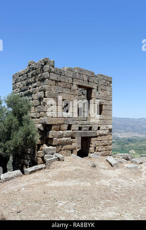 Two-storey Hellenistic watch tower, ancient city of Alinda, Caria, Anatolia, Turkey. Stock Photo