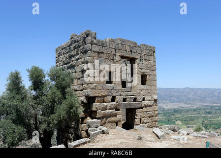 Two-storey Hellenistic watch tower, ancient city of Alinda, Caria, Anatolia, Turkey. Stock Photo