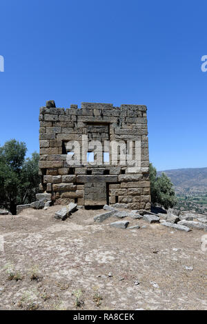 Two-storey Hellenistic watch tower, ancient city of Alinda, Caria, Anatolia, Turkey. Stock Photo