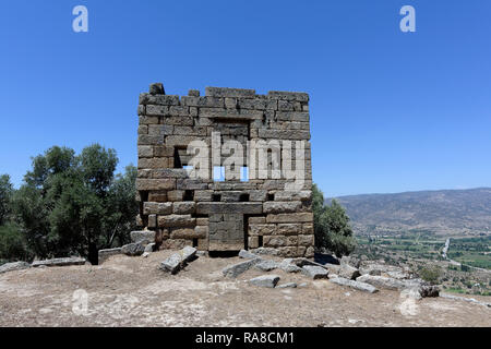 Two-storey Hellenistic watch tower, ancient city of Alinda, Caria, Anatolia, Turkey. Stock Photo