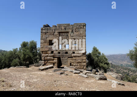 Two-storey Hellenistic watch tower, ancient city of Alinda, Caria, Anatolia, Turkey. Stock Photo