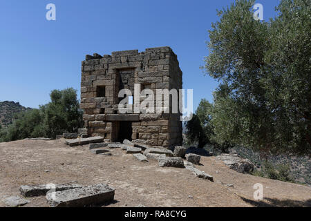 Two-storey Hellenistic watch tower, ancient city of Alinda, Caria, Anatolia, Turkey. Stock Photo