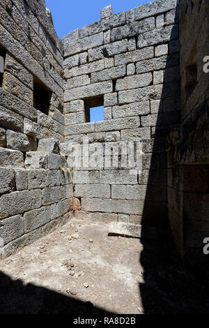 Two-storey Hellenistic watch tower, ancient city of Alinda, Caria, Anatolia, Turkey. Stock Photo