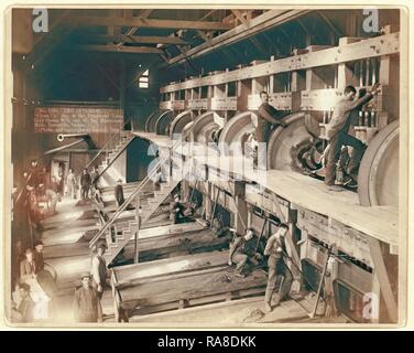 The Interior. Clean Up Day at the Deadwood Terra Gold Stamp Mill, One of the Homestake Mills, Terraville, Dakota reimagined Stock Photo