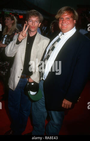 HOLLYWOOD, CA - JULY 19: Actor David Spade and actor Chris Farley attend Paramount Pictures' 'Coneheads' Premiere on July 19, 1993 at Mann Chinese Theatre in Hollywood, California. Photo by Barry King/Alamy Stock Photo Stock Photo