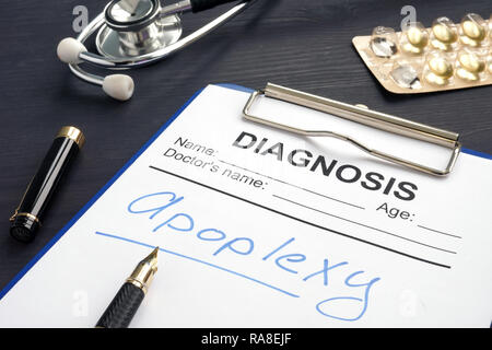 Apoplexy written in a diagnosis form. Stock Photo