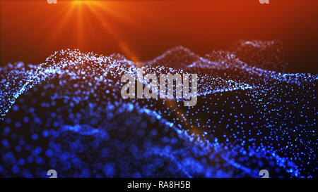 Abstract waves from particles in the form of dots. 3d render Stock Photo