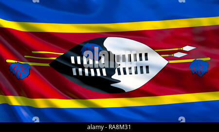 Eswatini flag. Waving flag of Eswatini 3d illustration. Mbabane Stock Photo