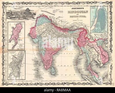 1862, Johnson Map of India and Southeast Asia. Reimagined by Gibon. Classic art with a modern twist reimagined Stock Photo