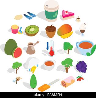 Vegan icons set, isometric style Stock Vector