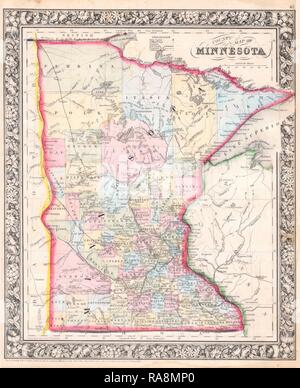 1864, Mitchell Map of Minnesota. Reimagined by Gibon. Classic art with a modern twist reimagined Stock Photo