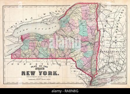 1873, Beers Map of New York State. Reimagined by Gibon. Classic art with a modern twist reimagined Stock Photo