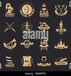 Knight medieval logo icons set, simple style Stock Vector