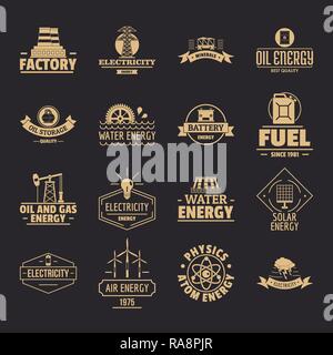 Energy sources logo icons set, simple style Stock Vector