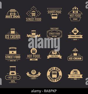 Street food logo icons set, simple style Stock Vector