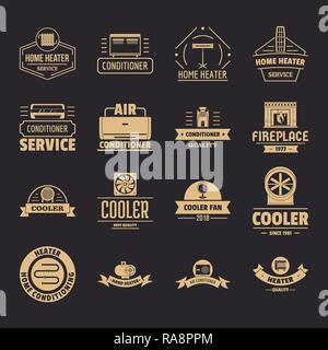 Heating cooling logo icons set, simple style Stock Vector