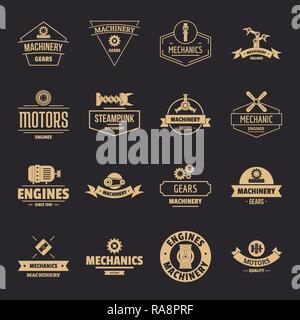 Mechanics logo icons set, simple style Stock Vector