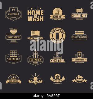 Smart home logo icons set, simple style Stock Vector