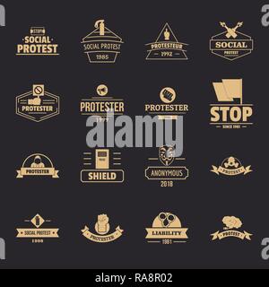 Protest logo icons set, simple style Stock Vector