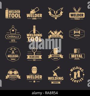 Welding logo icons set, simple style Stock Vector