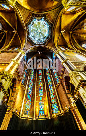 The Neo-Gothic Interior of the Posthoorn Church Basilica in the city center of Amsterdam in the Netherlands Stock Photo