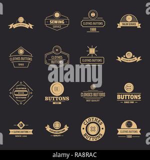 Clothes button sewing logo icons set, simple style Stock Vector