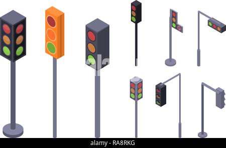 Traffic lights icon set, isometric style Stock Vector