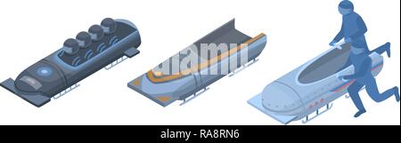 Bobsleigh icon set, isometric style Stock Vector
