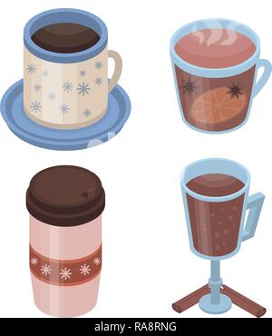 Mulled wine icon set, isometric style Stock Vector