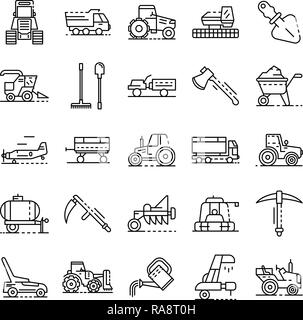 Farming equipment icon set, outline style Stock Vector