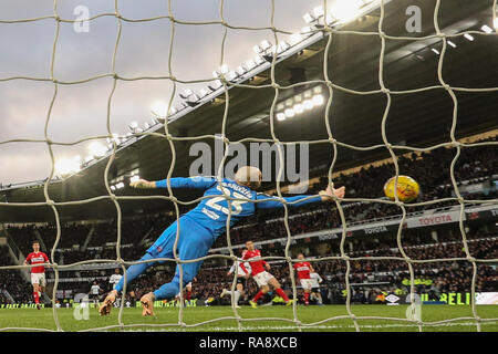 1st January 2019, Pride Park, Derby, England; Sky Bet Championship, Derby County vs Middlesbrough ; Harry Wilson (07) of Derby County scores to make it 1-0  Credit: Mark Cosgrove/News Images   English Football League images are subject to DataCo Licence Stock Photo