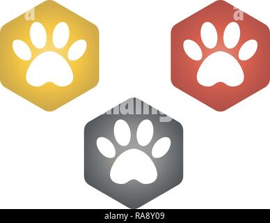 animal footprint hexagonal. set vector hexagon shape icon with the animals. Cat paw icons isolated. Stock Vector