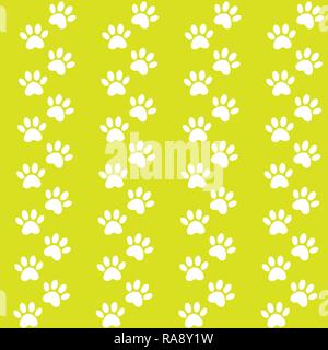 acid green background for packing design. Traces of cat textile pattern. bright vector seamless paw print seamless pattern. Stock Vector